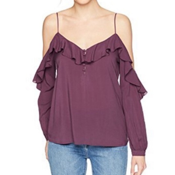 PAIGE Arabeth Cold-Shoulder Silk Blouse Purple Small - Picture 1 of 8
